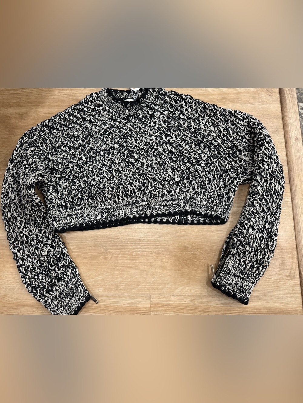 3.1 Phillip Lim Crochet detail zip-cuff Cropped Sweater